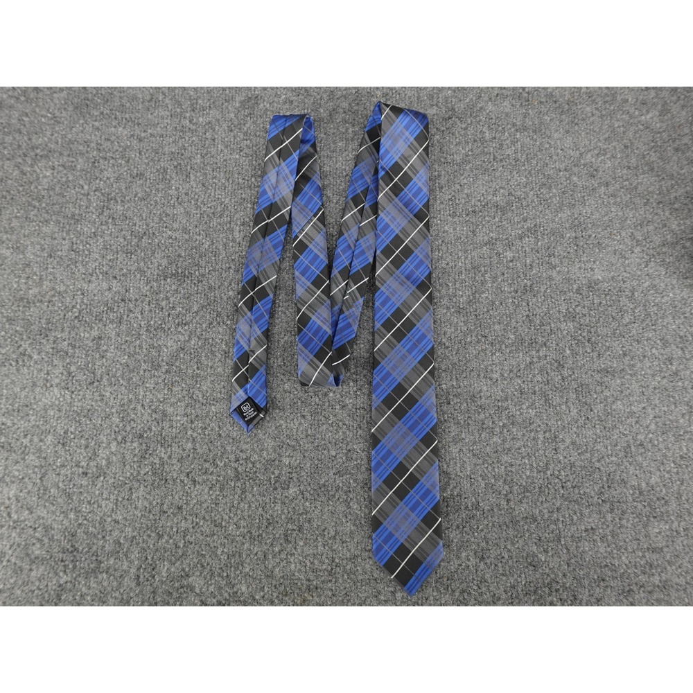 Little Black Tie Necktie Mens OS Blue Black Plaid Skinny 2.5 Inch Handmade
